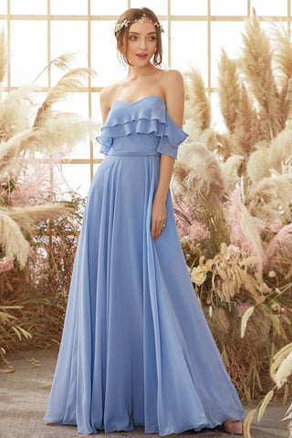 Off The Shoulder Blue Chiffon Bridesmaid Dress