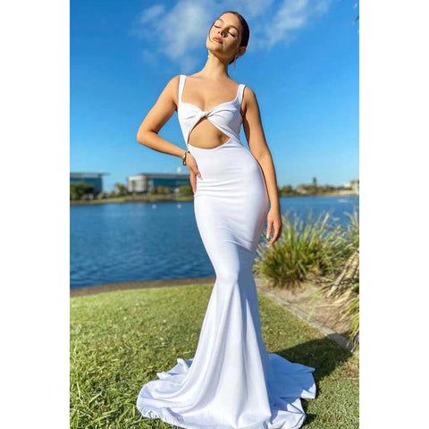 Vestido de fiesta largo con escote cuadrado, aberturas en la espalda y corte en forma de tubo