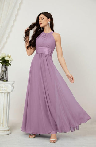 Baoleely Formal Party Gown Dress Chiffon Halter Long Sleeveless Bridesmaid Dresses 2802