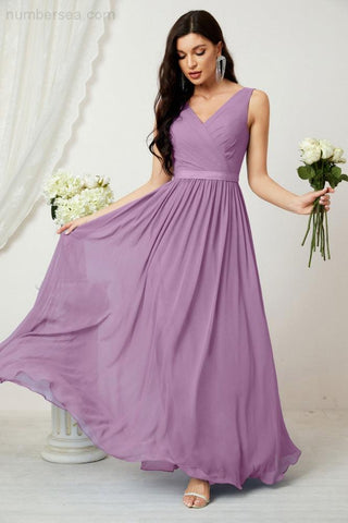 Women's Chiffon Long Bridesmaid Dresses A line Sleeveless Formal Prom Gown for Evening Party Homecoming Dresses 2808