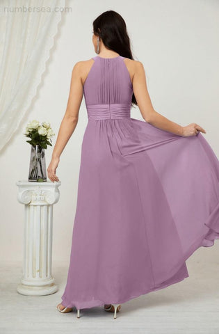 Baoleely Formal Party Gown Dress Chiffon Halter Long Sleeveless Bridesmaid Dresses 2802