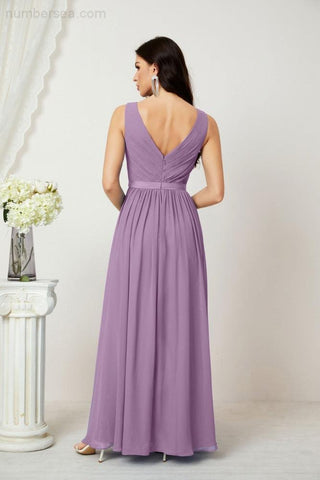 Women's Chiffon Long Bridesmaid Dresses A line Sleeveless Formal Prom Gown for Evening Party Homecoming Dresses 2808