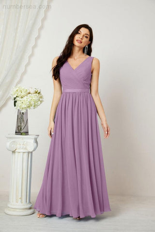 Women's Chiffon Long Bridesmaid Dresses A line Sleeveless Formal Prom Gown for Evening Party Homecoming Dresses 2808