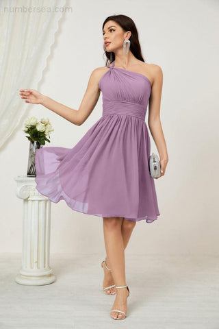 Baoleely Women Chiffon Short One Shoulder Bridesmaid Dress Formal Dresses for Party Homecoming 2804