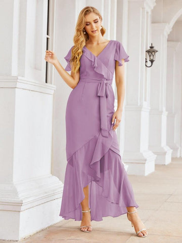 Baoleely Ruffled Bridesmaid Dresses Mermaid Formal Violin Evening Party Prom Gowns 28042