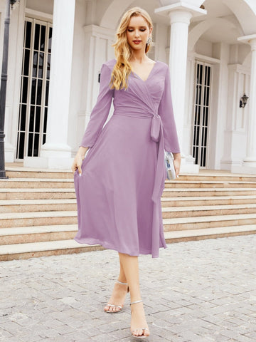 Robe de demoiselle d'honneur dos nu en V avec ceinture à la taille - Mère de la mariée - Invitée au mariage SY28031