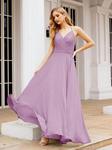 Baoleely Halter Chiffon Bridesmaid Dresses Wedding Appare Sleeveless Formal Prom Dress with Ruffled Back 28035