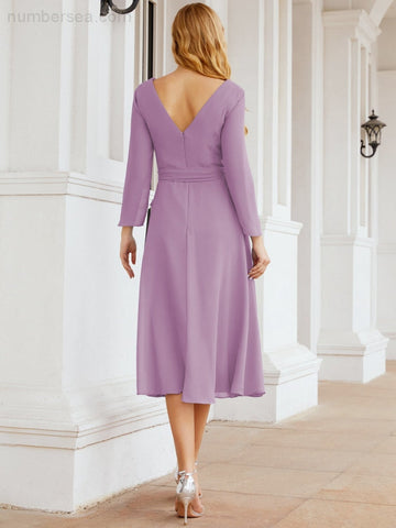 Robe de demoiselle d'honneur dos nu en V avec ceinture à la taille - Mère de la mariée - Invitée au mariage SY28031