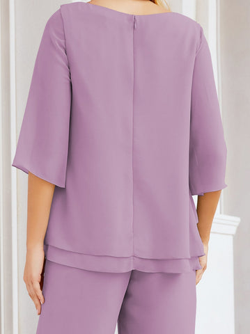 Baoleely Élégante robe mère de la mariée 2 pièces, grande taille, pantalon, volants, couches argentées, peignoir 28064