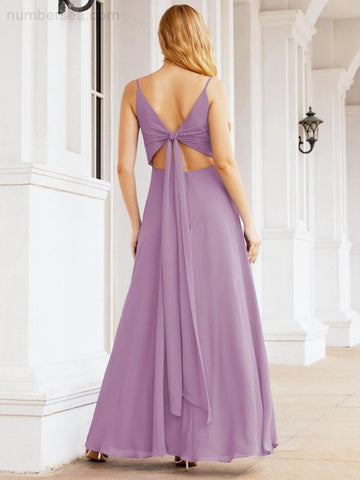 Baoleely Spaghetti Strap Bridesmaid Dresses V Neck Butterfly Back Fromal Evening Party Prom Gown 28036