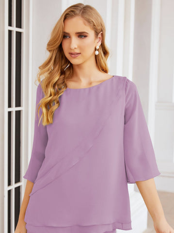 Baoleely Élégante robe mère de la mariée 2 pièces, grande taille, pantalon, volants, couches argentées, peignoir 28064