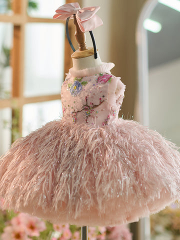 Floral Embroidery Tulle Knee-length Baby Girl Dress