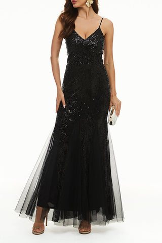 Vestidos de noche sexys formales con escote en V y diseño patchwork liso 