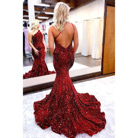 Robe de bal bordeaux à paillettes, asymétrique et unique