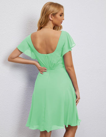 Robe de soirée dos nu, robe de bal formelle, longueur genou, manches courtes, robe de cocktail 28077 