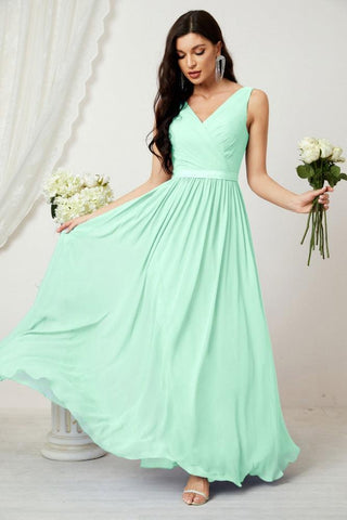Women's Chiffon Long Bridesmaid Dresses A line Sleeveless Formal Prom Gown for Evening Party Homecoming Dresses 2808