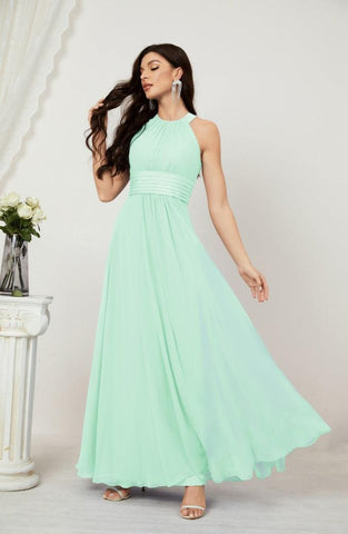Baoleely Formal Party Gown Dress Chiffon Halter Long Sleeveless Bridesmaid Dresses 2802