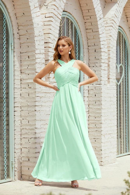 Halter Bridesmaid Dresses Formal Cocktail Prom Gown 28015