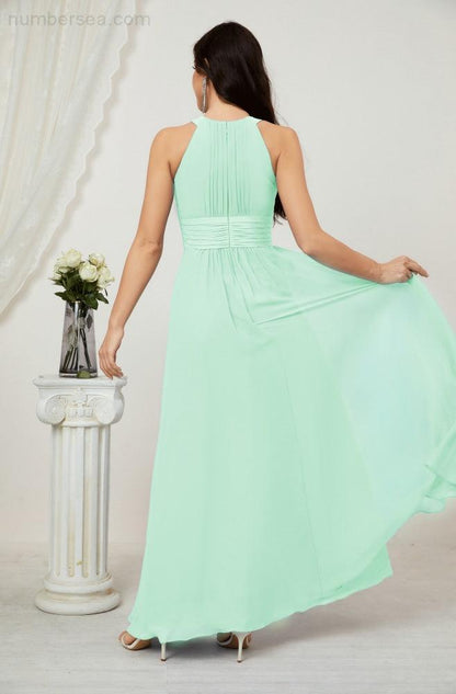 Numbersea Formal Party Gown Dress Chiffon Halter Long Sleeveless Bridesmaid Dresses 2802