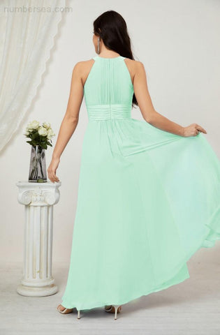 Baoleely Formal Party Gown Dress Chiffon Halter Long Sleeveless Bridesmaid Dresses 2802