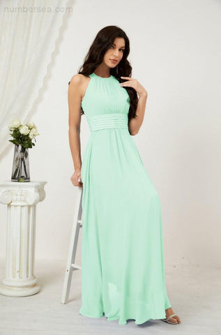 Baoleely Formal Party Gown Dress Chiffon Halter Long Sleeveless Bridesmaid Dresses 2802