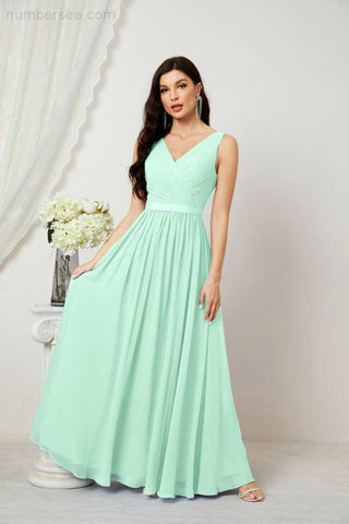 Women's Chiffon Long Bridesmaid Dresses A line Sleeveless Formal Prom Gown for Evening Party Homecoming Dresses 2808