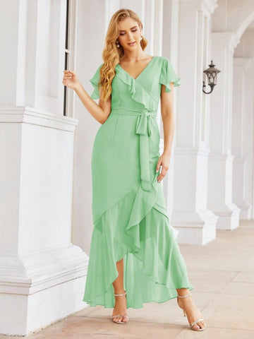 Baoleely Ruffled Bridesmaid Dresses Mermaid Formal Violin Evening Party Prom Gowns 28042