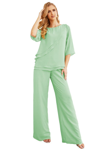 Baoleely Élégante robe mère de la mariée 2 pièces, grande taille, pantalon, volants, couches argentées, peignoir 28064