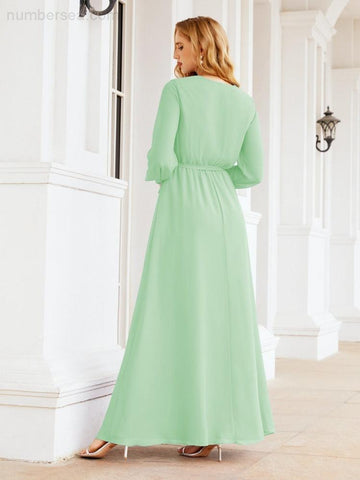 Robe de demoiselle d'honneur en mousseline Sunnderly pour femme, coupe trapèze, manches longues, robe de soirée formelle pour invitée de mariage SY28032 