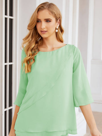 Baoleely Élégante robe mère de la mariée 2 pièces, grande taille, pantalon, volants, couches argentées, peignoir 28064