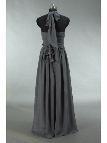 Robe de demoiselle d'honneur convertible en mousseline gris foncé, coupe trapèze, asymétrique, dos nu, sans bretelles, décolleté en cœur 