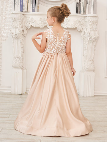 A-line Lace Satin Floor-length Flower Girl Dress