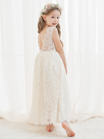 A-line Lace Tulle Ankle-length Ivory Dress (2003227596)