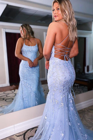 Lace Mermaid Backless Prom Formal Dress