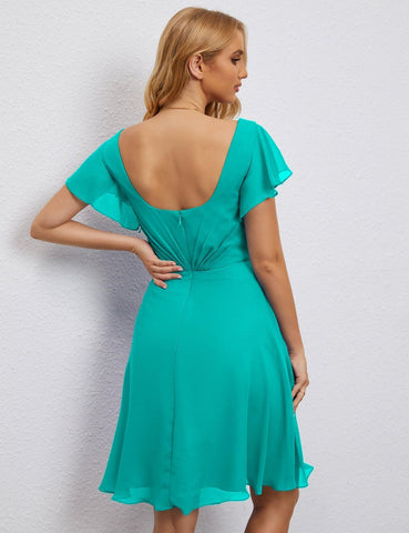 Robe de soirée dos nu, robe de bal formelle, longueur genou, manches courtes, robe de cocktail 28077 