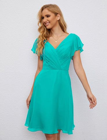 Robe de soirée dos nu, robe de bal formelle, longueur genou, manches courtes, robe de cocktail 28077 