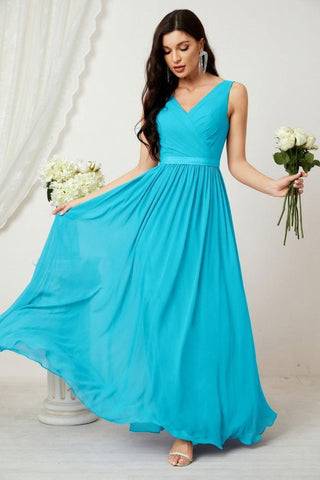 Women's Chiffon Long Bridesmaid Dresses A line Sleeveless Formal Prom Gown for Evening Party Homecoming Dresses 2808
