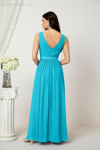 Women's Chiffon Long Bridesmaid Dresses A line Sleeveless Formal Prom Gown for Evening Party Homecoming Dresses 2808