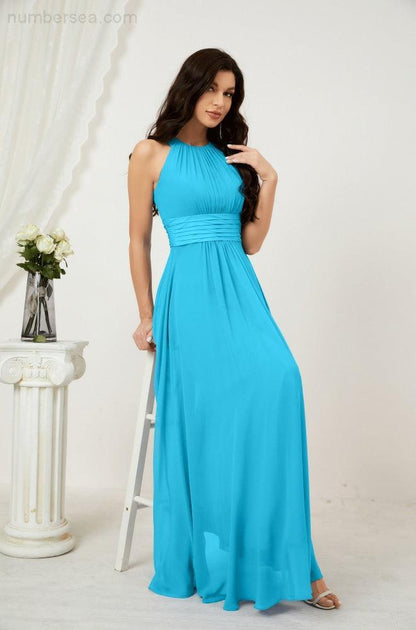 Numbersea Formal Party Gown Dress Chiffon Halter Long Sleeveless Bridesmaid Dresses 2802