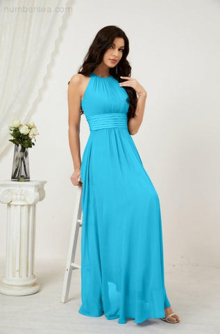 Baoleely Formal Party Gown Dress Chiffon Halter Long Sleeveless Bridesmaid Dresses 2802