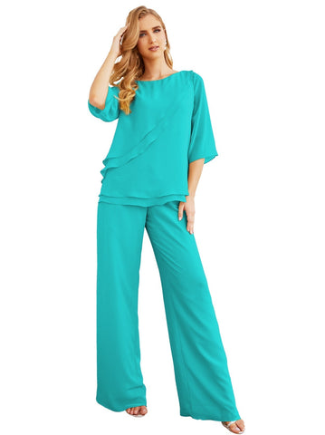 Baoleely Élégante robe mère de la mariée 2 pièces, grande taille, pantalon, volants, couches argentées, peignoir 28064