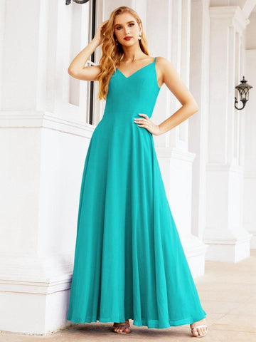 Baoleely Spaghetti Strap Bridesmaid Dresses V Neck Butterfly Back Fromal Evening Party Prom Gown 28036