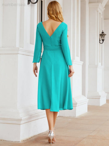 Robe de demoiselle d'honneur dos nu en V avec ceinture à la taille - Mère de la mariée - Invitée au mariage SY28031