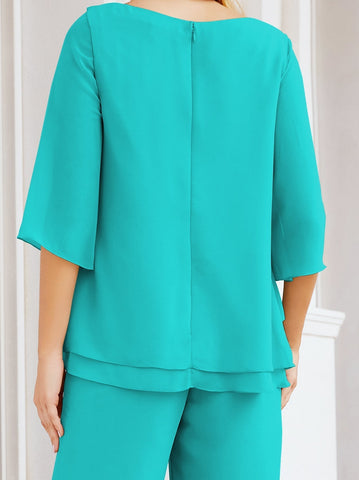 Baoleely Élégante robe mère de la mariée 2 pièces, grande taille, pantalon, volants, couches argentées, peignoir 28064