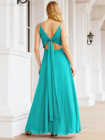 Baoleely Spaghetti Strap Bridesmaid Dresses V Neck Butterfly Back Fromal Evening Party Prom Gown 28036