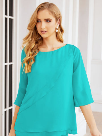 Baoleely Élégante robe mère de la mariée 2 pièces, grande taille, pantalon, volants, couches argentées, peignoir 28064