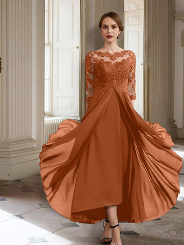 Vestidos de corte princesa/línea A para la madre de la novia, manga larga y apliques. 