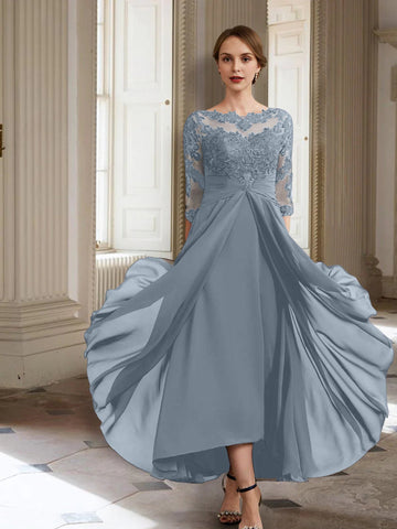 Vestidos de corte princesa/línea A para la madre de la novia, manga larga y apliques. 