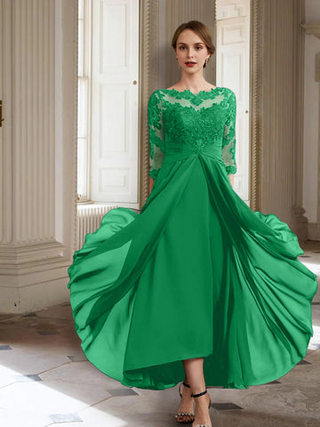 Vestidos de corte princesa/línea A para la madre de la novia, manga larga y apliques. 