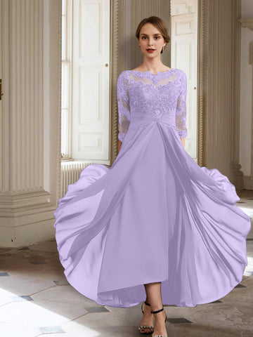 Vestidos de corte princesa/línea A para la madre de la novia, manga larga y apliques. 